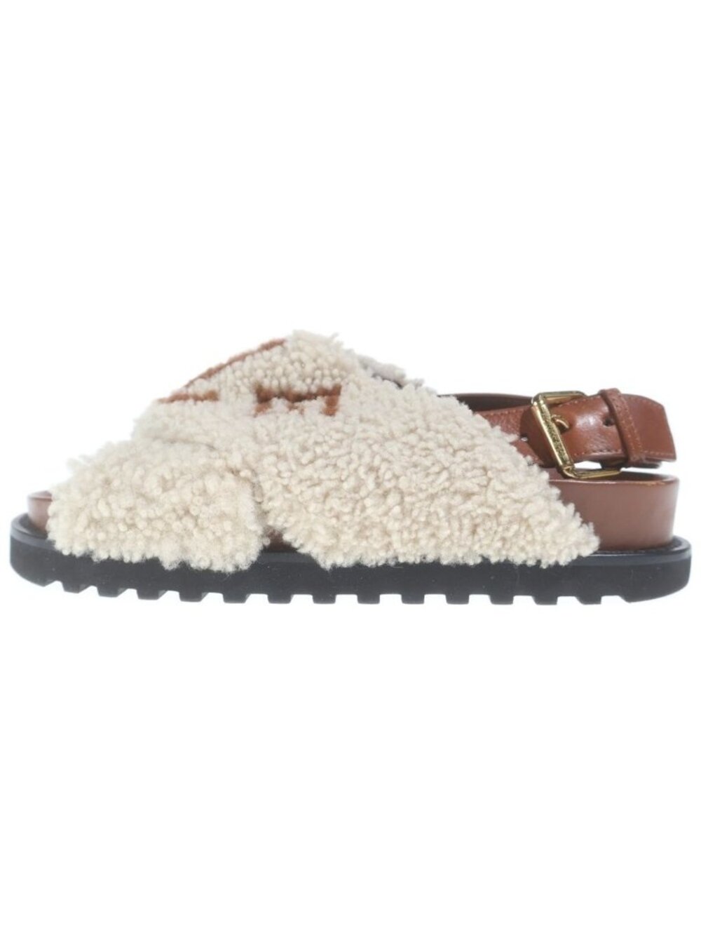 Louis Vuitton Paseo Line Monogram Fleece Shearling Leather Flat Sandals Shoes